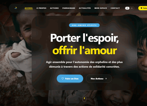 Aperçu animé du site ONG Amour Céleste